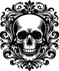 Fototapeta premium grim reaper, skull, silhouette flowers ornament decoration, floral vector design. 