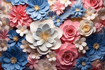 a group of paper flowers - obrazy, fototapety, plakaty