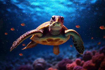 Poster a sea turtle swimming in the water © Serghei11