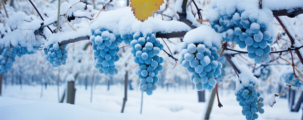 Wine red grapes for wine in winter backgrounmd.