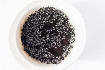 Germinated seeds in moist water. Healthy food ingredients.