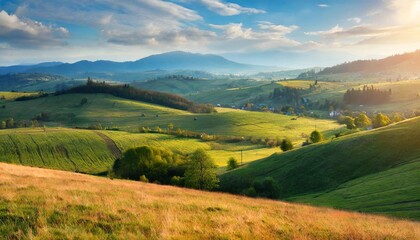 spectacular landscape of a rolling countryside on a sunny day carpathian mountains ukraine europe