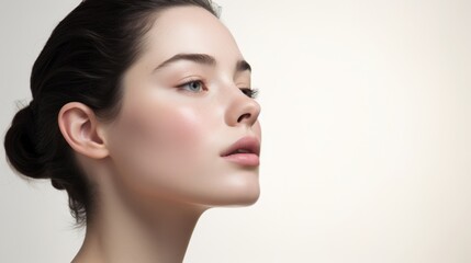 Fototapeta premium face model, full face in the shot, photographic style, smooth skin, hand on the face, white background