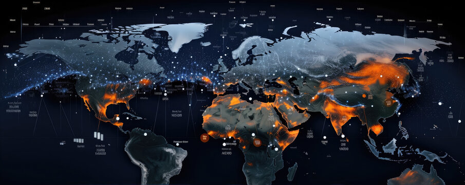 World map continent with weather forecast