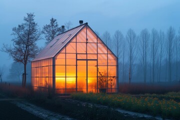 Farm greenhouse, outside view. Backdrop with selective focus and copy space