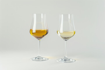 A glass of Red wine and a glass of white wine glass isolated on white background