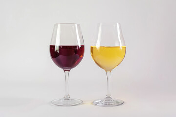 A glass of Red wine and a glass of white wine glass isolated on white background