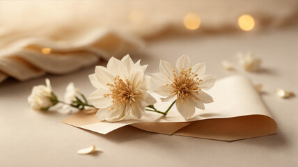 "Creative Canvas: Paper Sheet Card with Blank Mockup, Copy Space, and Dried Flowers"

