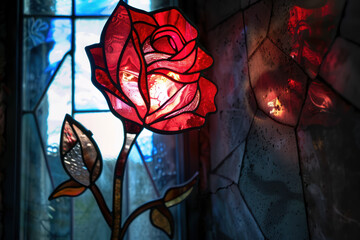 Rose stained glass window stylized with a light effect