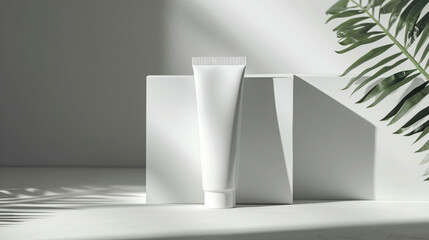 A rectangular, empty white hand cream tube on a clean white surface, offering a versatile mockup.