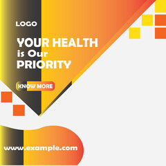 Editable minimal square banner template. orange color background with stripe line shape. Suitable for social media post, healthy and web internet ads. Vector illustration with photo college