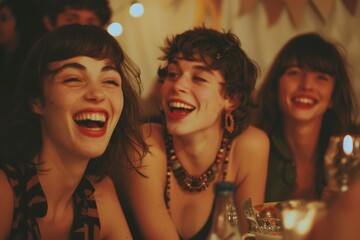 Friends Laughing at a 60s Party.