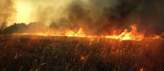 Intense blaze in the field, scattered.