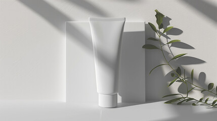 An elongated oval, white hand cream tube on a white canvas, creating a sophisticated and customizable mockup.