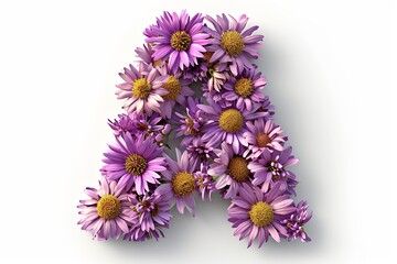 3d aster flower letter  a  in modern style on white background   creative floral alphabet design