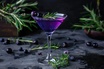 Violet olive in martini glass