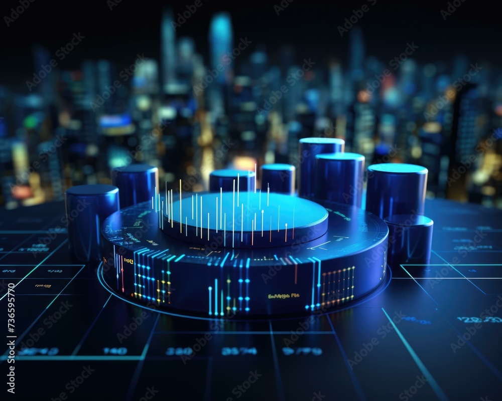 Canvas Prints 3d rendering of a business graph on a city background. Generative AI.