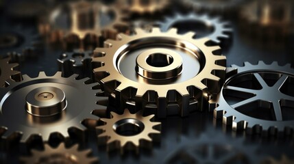 A group of gears on a black background. Generative AI.