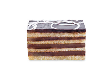 Chocolate layered cake with chocolate cream and chocolate glaze