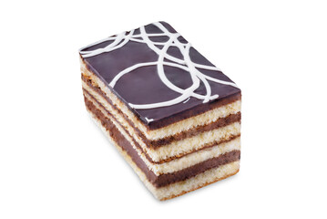 Chocolate layered cake with chocolate cream and chocolate glaze