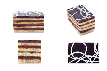 Chocolate layered cake with chocolate cream and chocolate glaze