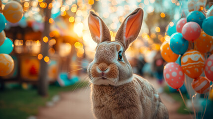 Fototapeta na wymiar easter bunny mascot of Easter on Easter festival outdoors