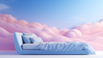 Sleep day, asleep and health problems, insomnia, soft bed time night lazy pillow comfort room, relax melatonin, woman man girl boy, moon star, banner copy space greeting card background.