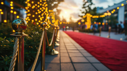 Red Carpet Lined with Gold Poles