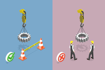 3D Isometric Flat Vector Illustration of Barricade Lifting Zone, Work Safety Rules
