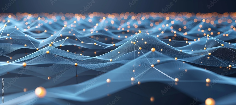 Poster connected points illustrating iot and machine learning with blurred background and copy space