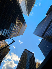Fototapeta na wymiar Low-angle view of modern skyscrapers in Toronto, Canada.