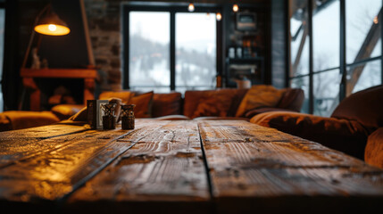 Wooden Table with Coffee Cup