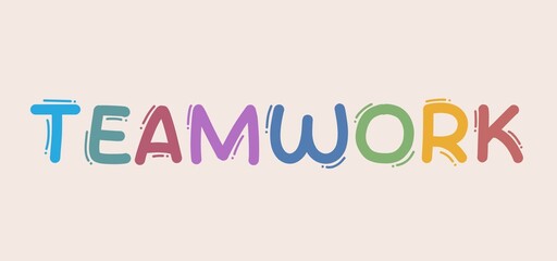 Teamwork text typography with colorful adorable theme. Pastel background.