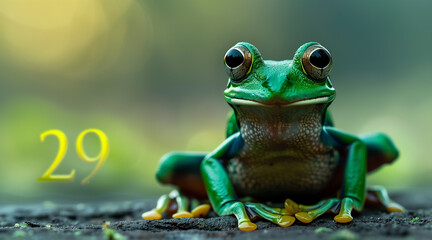 Green Frog with 29 numbers. 29 february leap year day idea