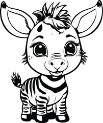 Vector cute cartoon little zebra color and outlined on a white background for coloring page.