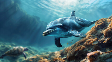 Fototapeta premium Dolphin Swimming in Water