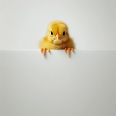 Cute Fluffy Yellow Chick on White Background. Easter Concept