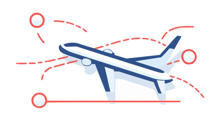 Airplane line path icon. Vector illustration of air plane flight route with line trace isolated on white background