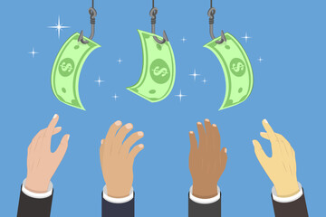 3D Isometric Flat Vector Illustration of Money Trap, Scam and Phishing