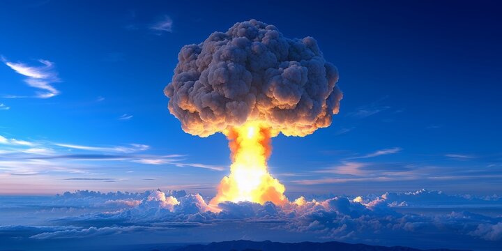 atomic bomb explosion with a big mushroom cloud, Generative AI