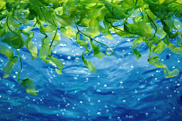 Naklejka na ściany i meble A detailed view of a plant with a serene water background. Perfect for nature-themed designs and environmental concepts