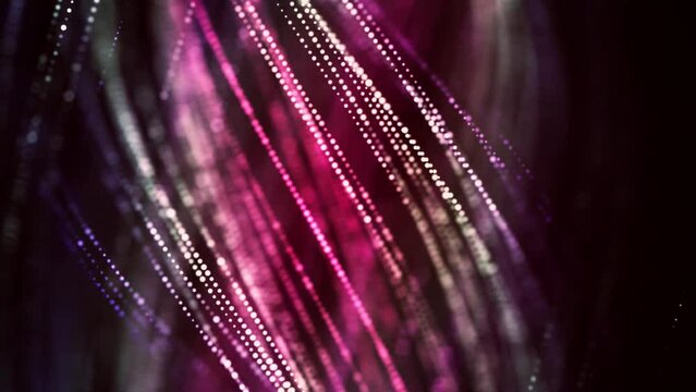 White luminous particles shimmer in blue liquid. Abstract digital particle wave and light abstract background. Floating particals in cosmos, ocean