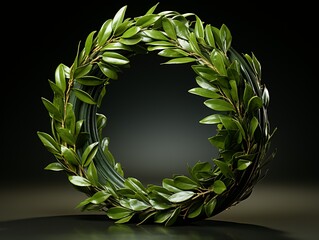 Nature wreath with green leaves and olives on black background