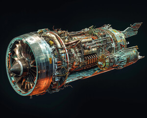 A 3D scan showcases the complex operation of an aircraft engine from fuel combustion to thrust generation