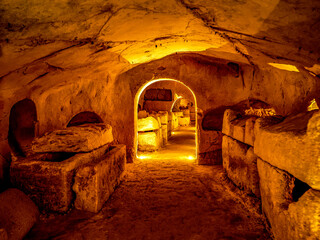 the catacombs of Beit Shearim, Israel . an ancient jewish necropolis in Israel, old cave in the town