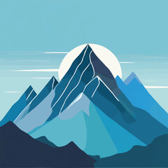 Minimalist mountain silhouette against a sky-blue background, embodying adventure and outdoor exploration. 