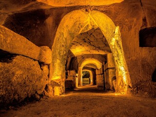 the catacombs of Beit Shearim, Israel . an ancient jewish necropolis in Israel, old cave in the town