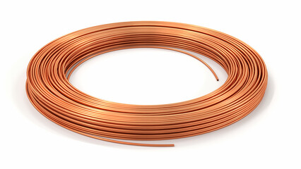 A coil of copper wire on a white background. Coil of tube or cable. 3d render