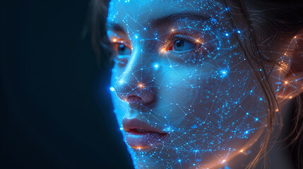 female face with scan points from a face scanning