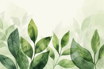 A painting of green leaves on a white background. Suitable for various design projects